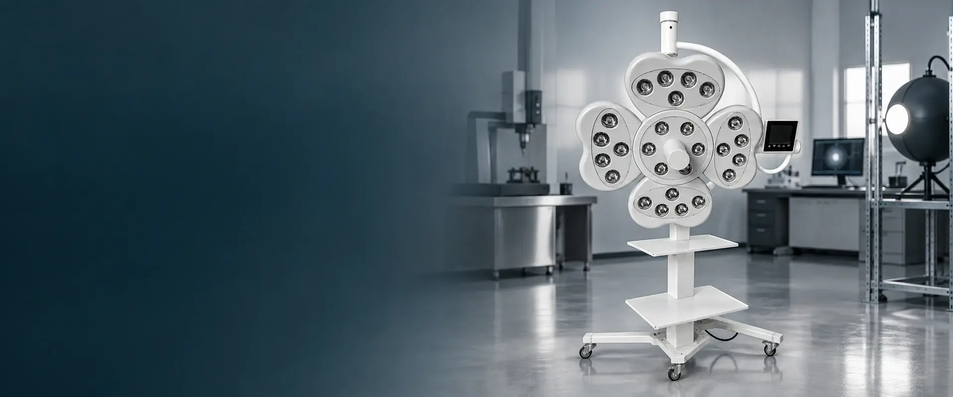 26-LED operating light in a controlled quality inspection laboratory