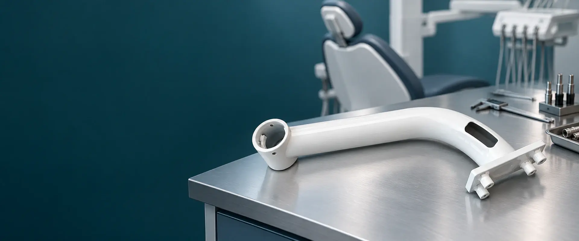 Dental lamp arm and mount on a technical integration workbench